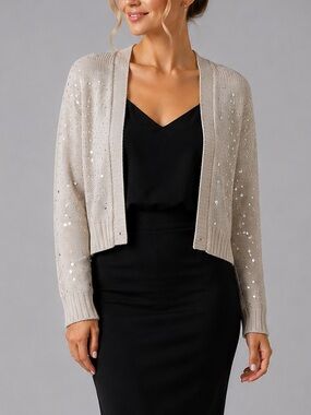 🆕 ✨ KOBI HALPERIN Willa Sequin-Embellished Knit Sweater Cropped Cardigan Size XL